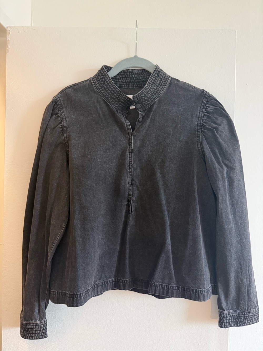 Something Navy, Black Denim Long Sleeve Top; Size Medium